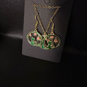 Chic Green and Gold Floral Earrings